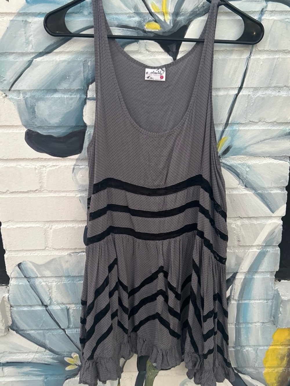 Free People Gray Sleeveless Dress with Black Stripes